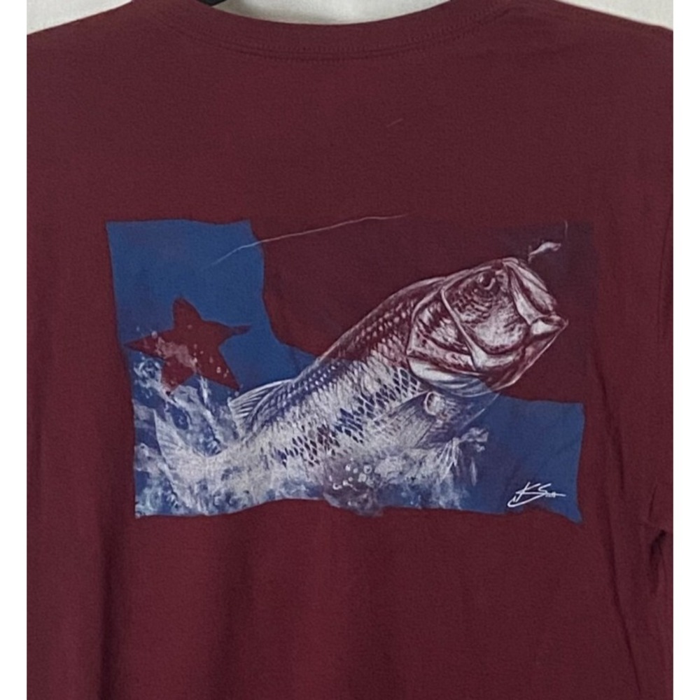 Huk Mens T-Shirt Maroon Red Fish‎ Fishing Short Sleeve Sz L Made in USA